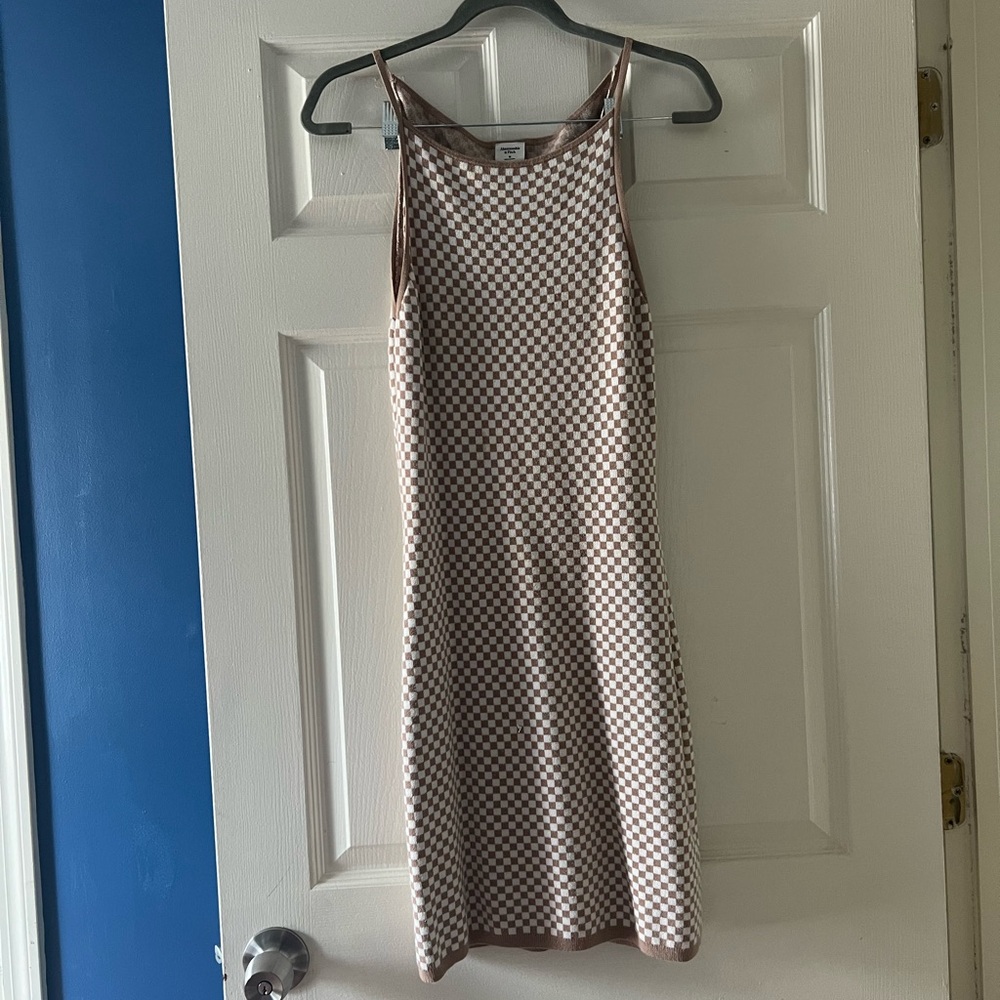 Abercrombie & Fitch Brown and White Checkered Midi Dress